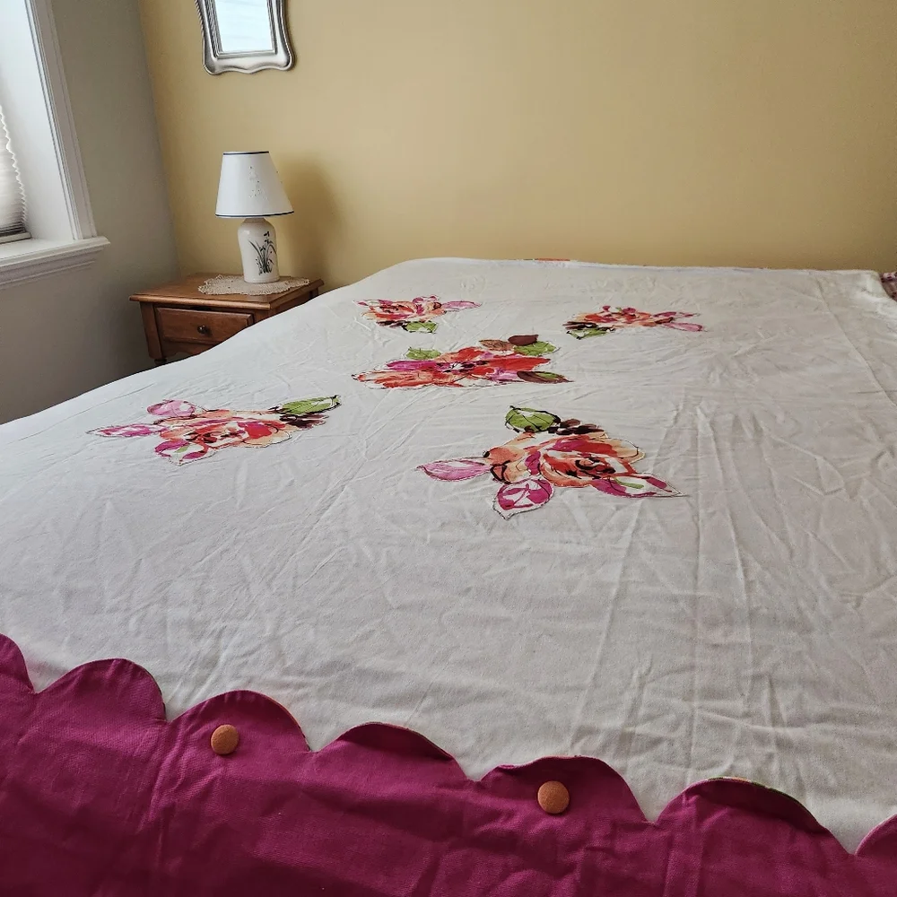 Floral Twin Duvet Cover And Sham Pink Applique Home Bedding Bedroom 62 x 86